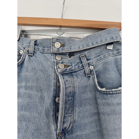 Agolde Women Blue 27 Denim Broken Waistband Jeans Straight High Rise Grunge Punk - Picture 4 of 13